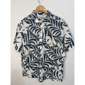 Original Penguin Mens XL Short Sleeve Tropical Leaf Print Button Down Shirt Blue
